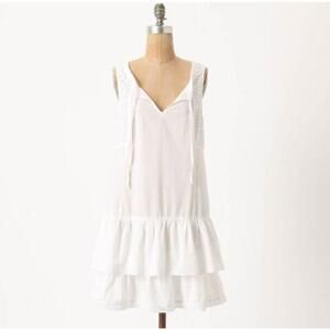 ELOISE ANTHROPOLOGIE White Eyelet Tiered Ruffle Dress Sz M Bridal Honeymoon LWD